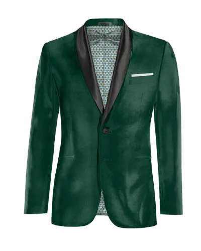  Blazer Esmoquin verde azulado de terciopelo slim fit