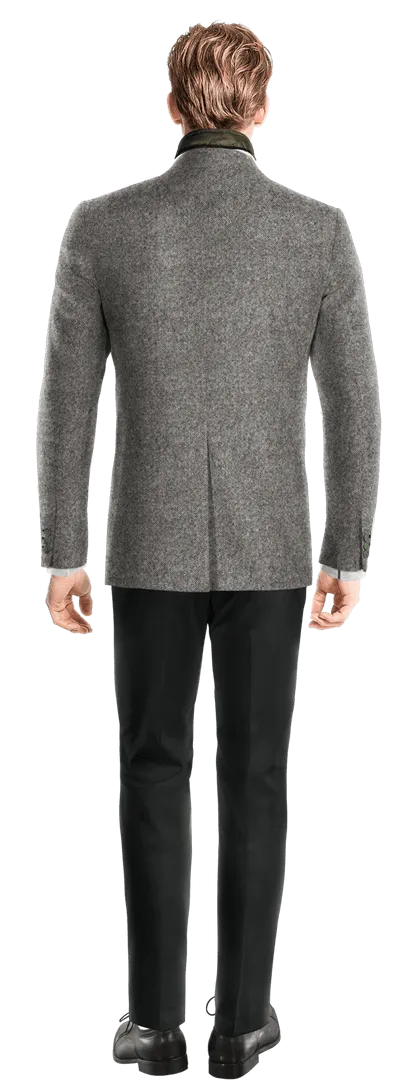  Blazer gris claro de donegal tweed solapa redonda