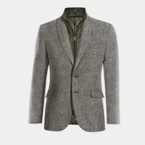  Blazer gris claro de donegal tweed solapa redonda