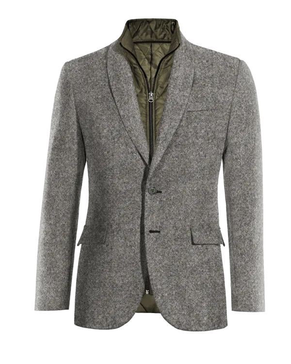  Blazer gris claro de donegal tweed solapa redonda