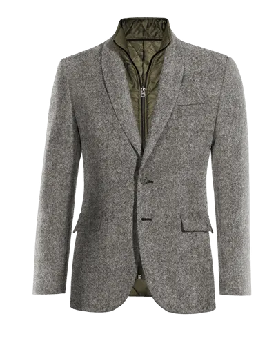  Blazer gris claro de donegal tweed solapa redonda