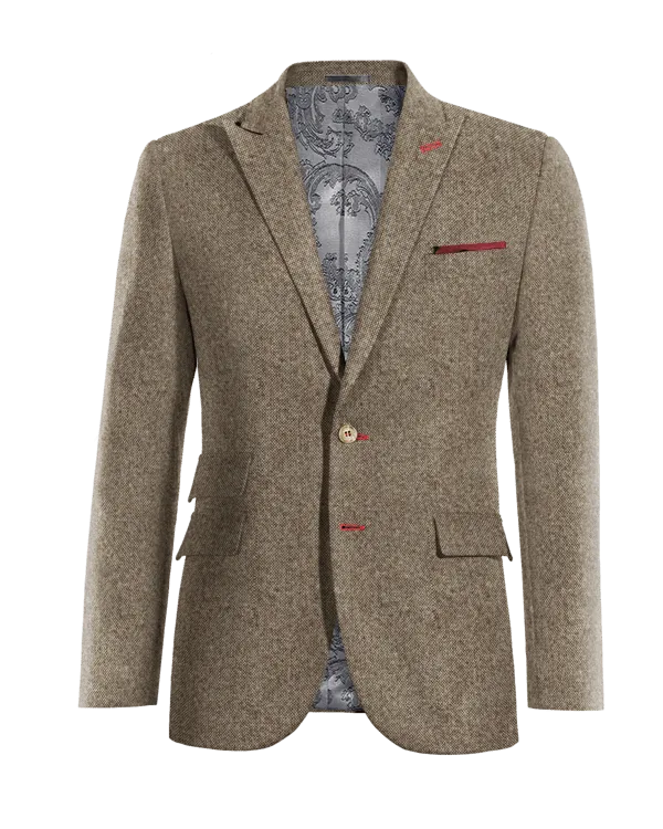  Blazer marrón claro de donegal tweed solapa en pico