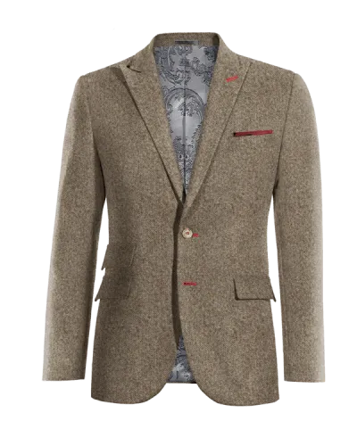  Blazer marrón claro de donegal tweed solapa en pico