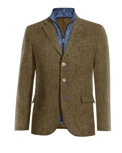  Blazer marrón de donegal tweed esencial de 3 botones