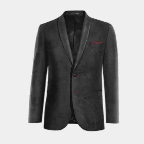  Blazer negro Ónix de terciopelo paisley solapa redonda