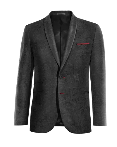  Blazer negro Ónix de terciopelo paisley solapa redonda