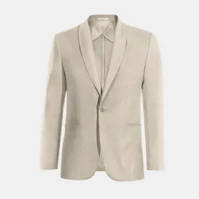  Blazer sin forro beige de lino solapa redonda