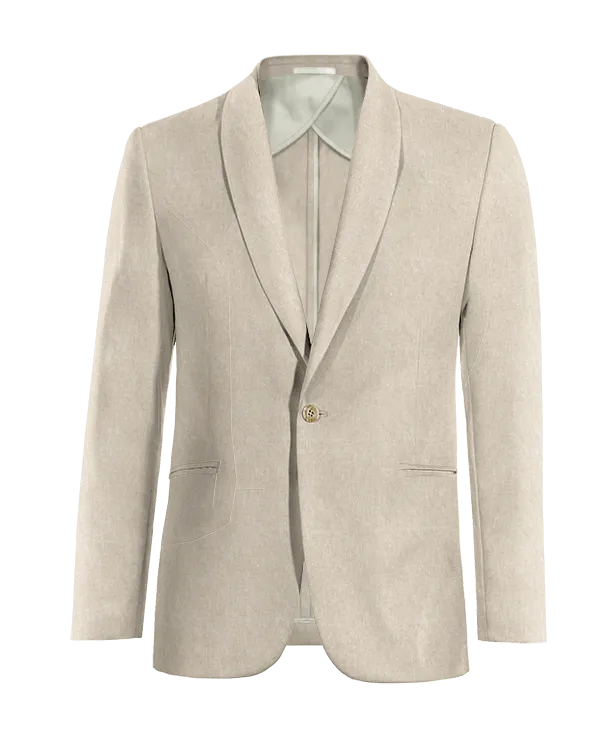  Blazer sin forro beige de lino solapa redonda