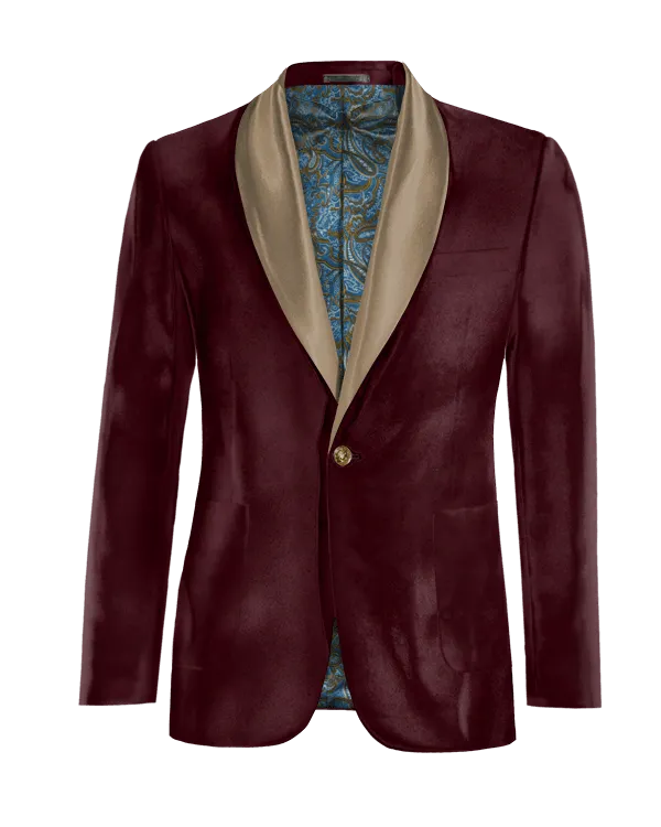  Blazer Smoking burdeos de terciopelo solapa ancha