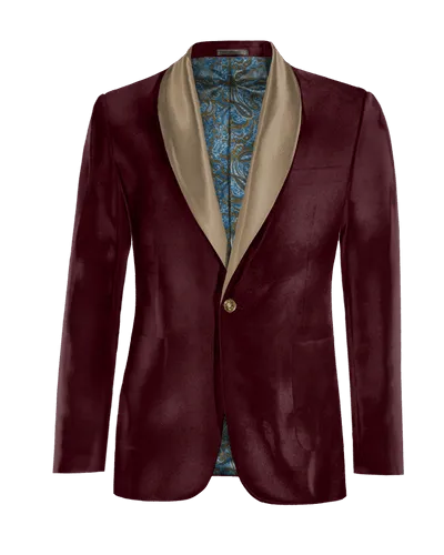  Blazer Smoking burdeos de terciopelo solapa ancha