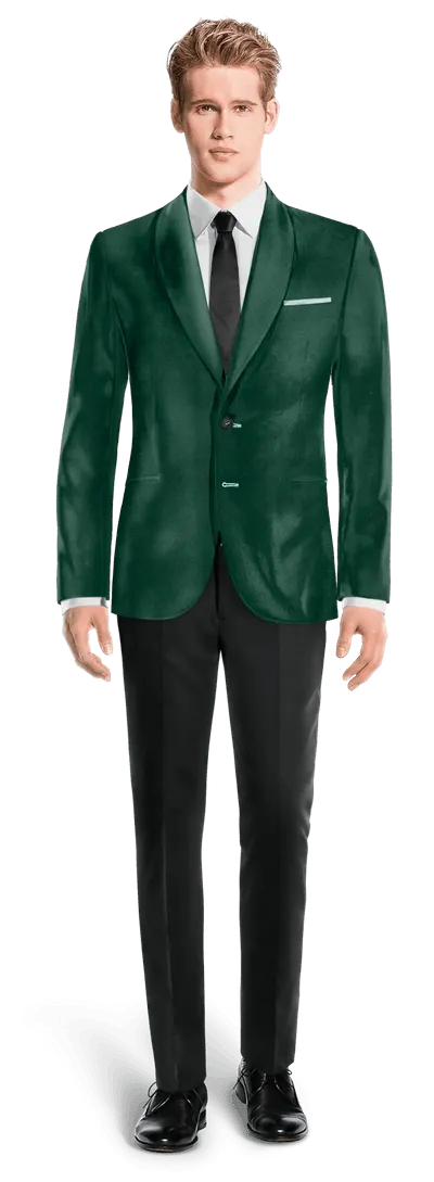  Blazer verde azulado de terciopelo solapa redonda slim fit