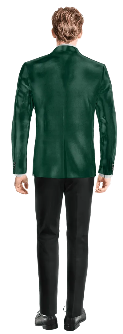  Blazer verde azulado de terciopelo solapa redonda slim fit