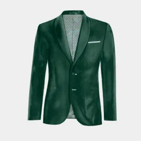  Blazer verde azulado de terciopelo solapa redonda slim fit