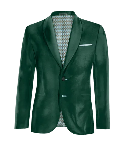  Blazer verde azulado de terciopelo solapa redonda slim fit