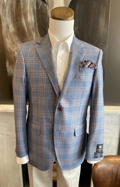 Blue and blush plaid sport coat by Coppley