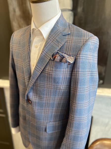 Blue and blush plaid sport coat by Coppley