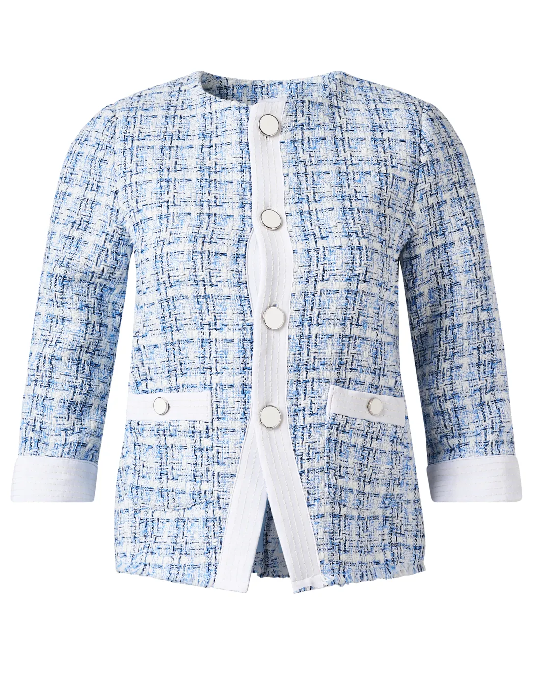 Blue tweed jacket with illusion pattern