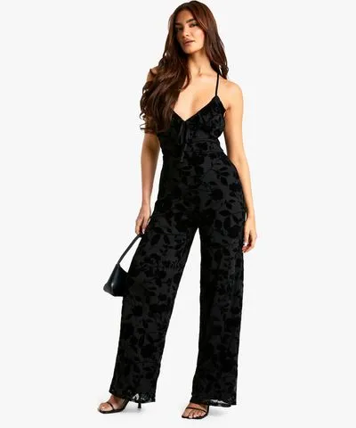 boohoo Women's Strappy Wide Leg Devore Jumpsuit