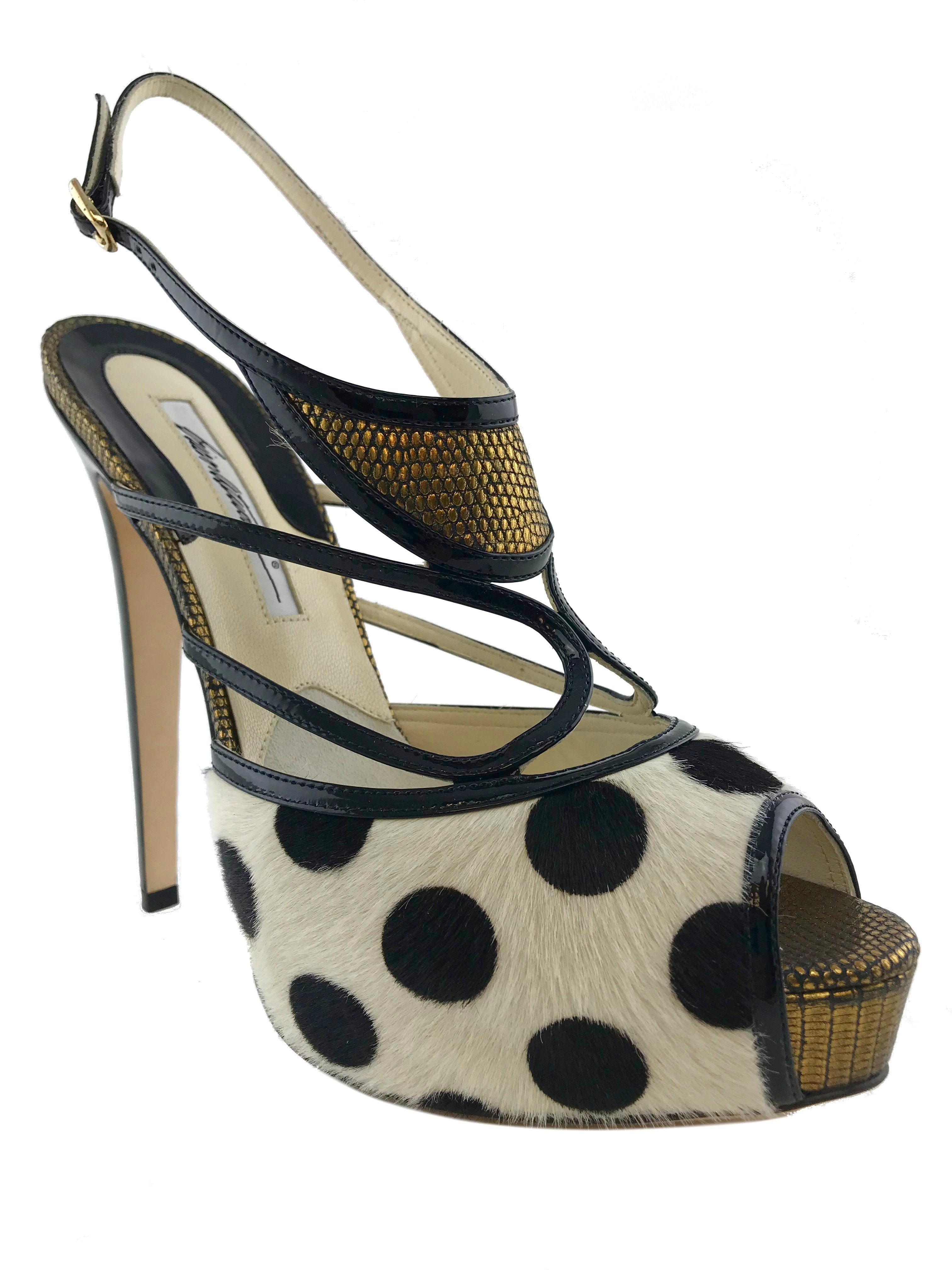 Brian Atwood Aura Polka Dot Calf Hair Sandals - Size 9.5