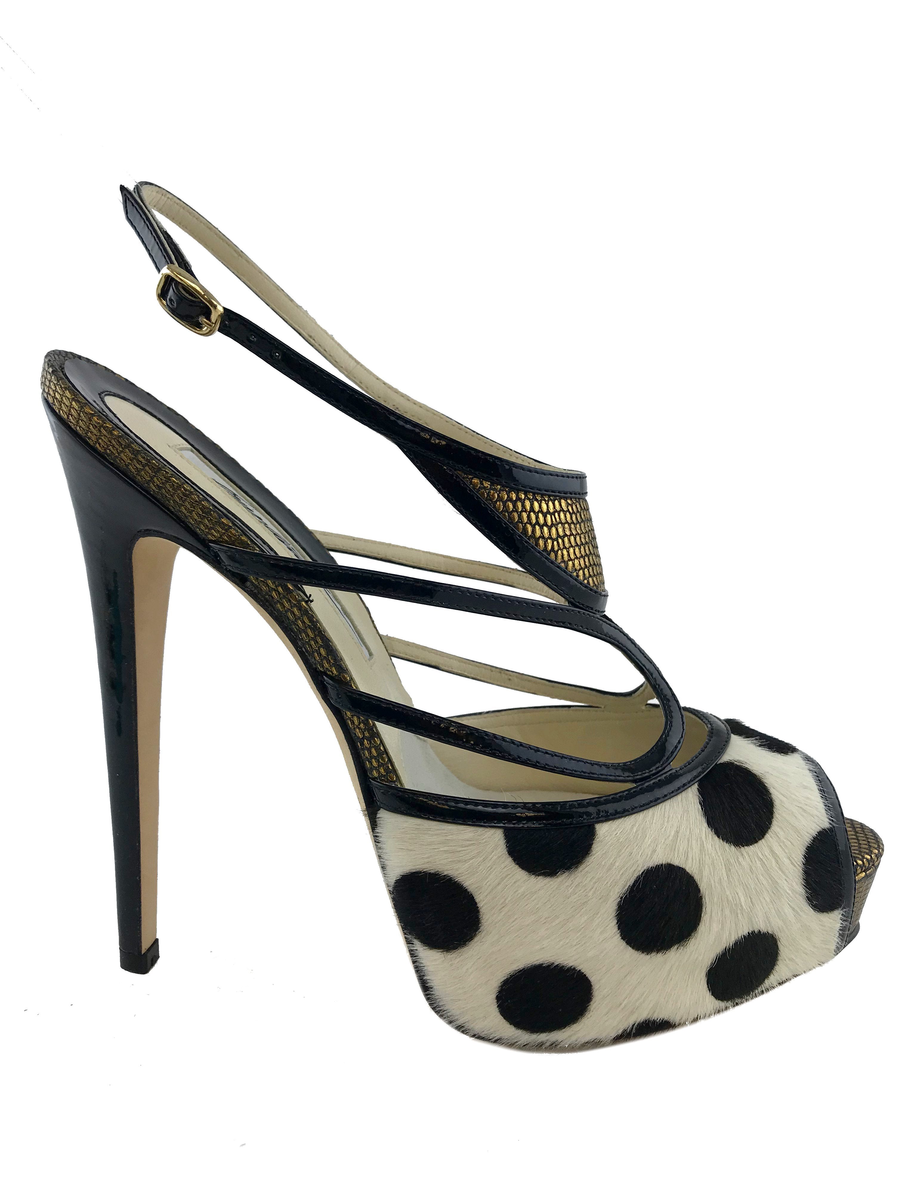 Brian Atwood Aura Polka Dot Calf Hair Sandals - Size 9.5