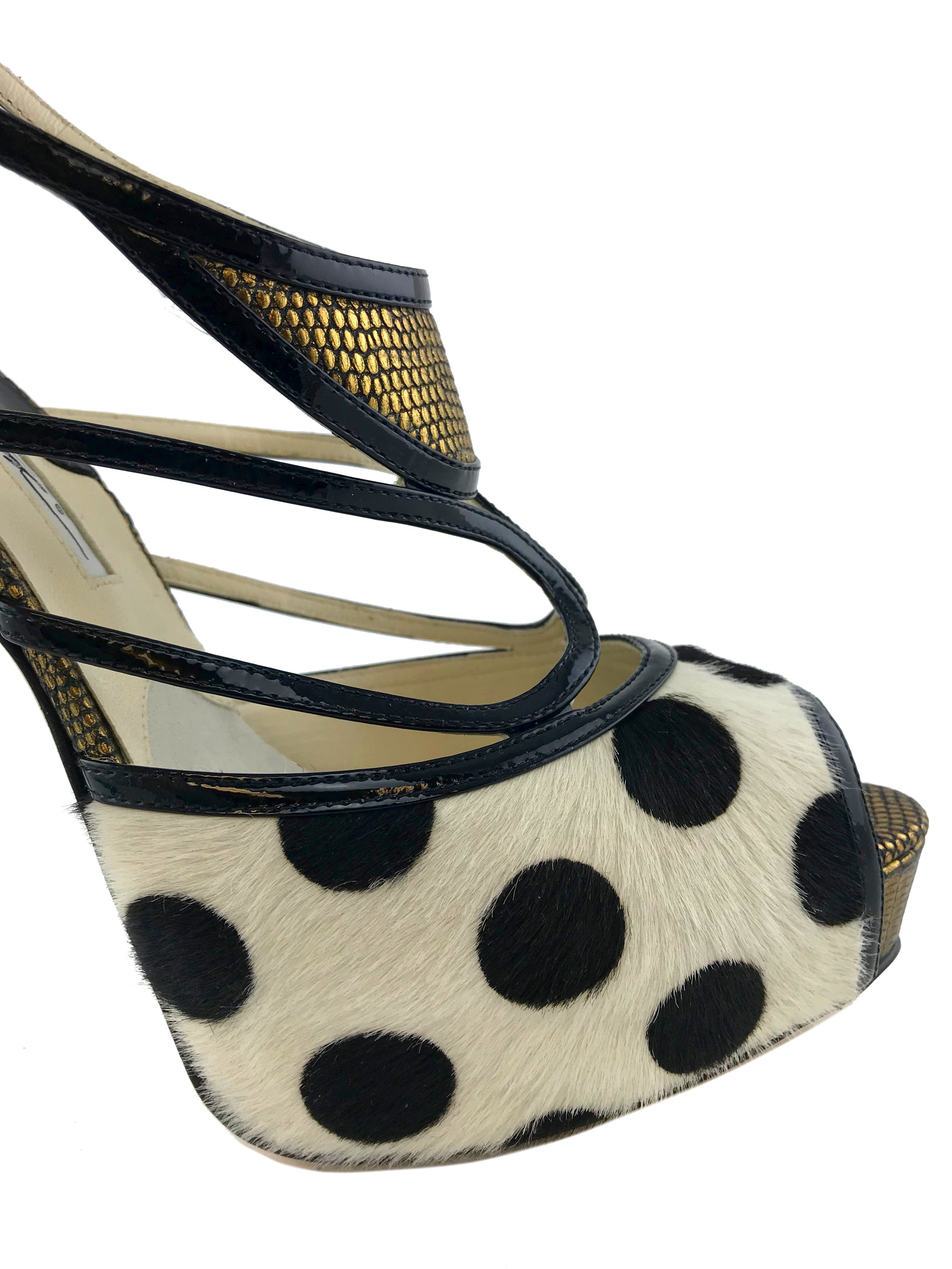 Brian Atwood Aura Polka Dot Calf Hair Sandals - Size 9.5