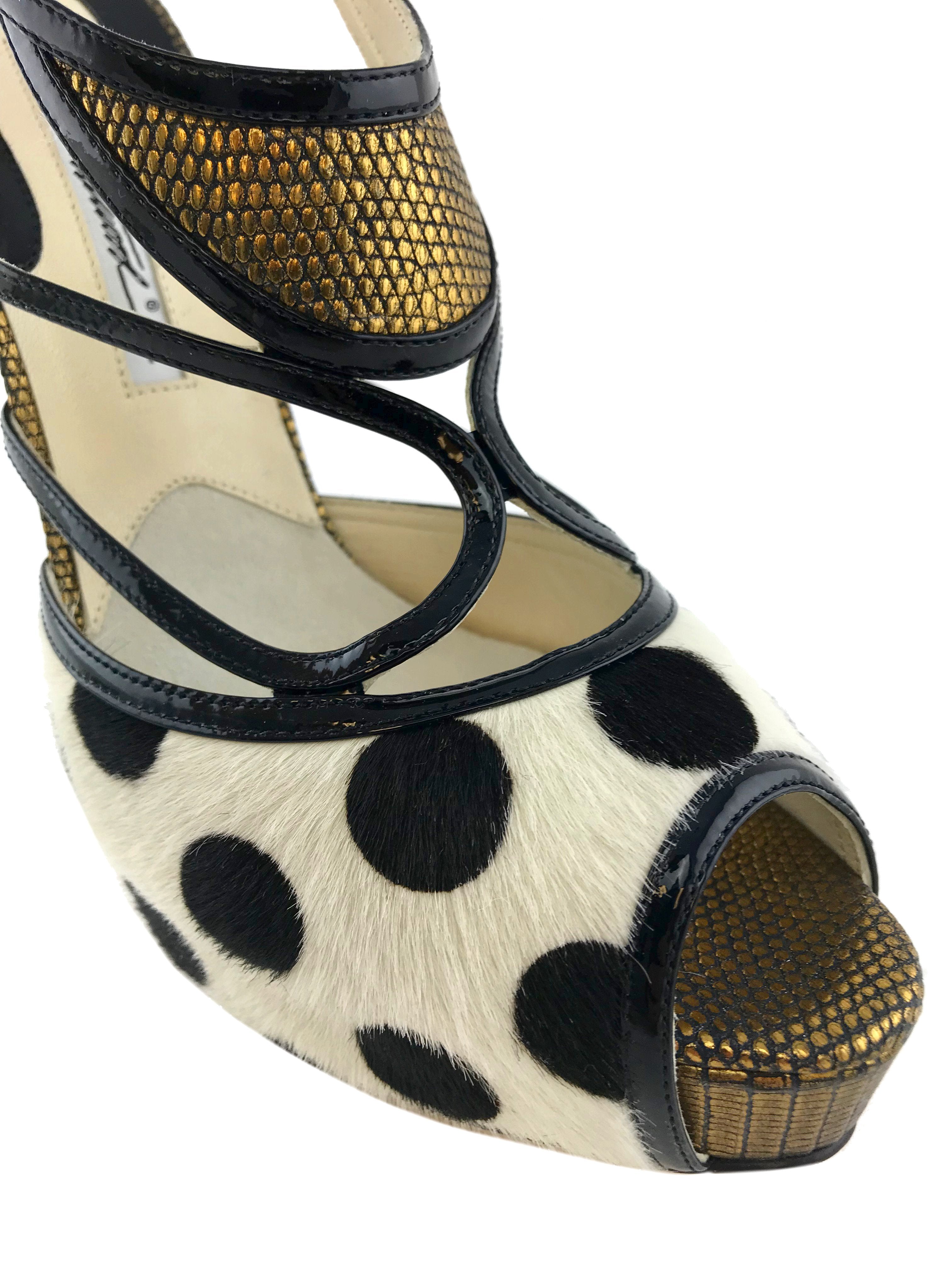 Brian Atwood Aura Polka Dot Calf Hair Sandals - Size 9.5