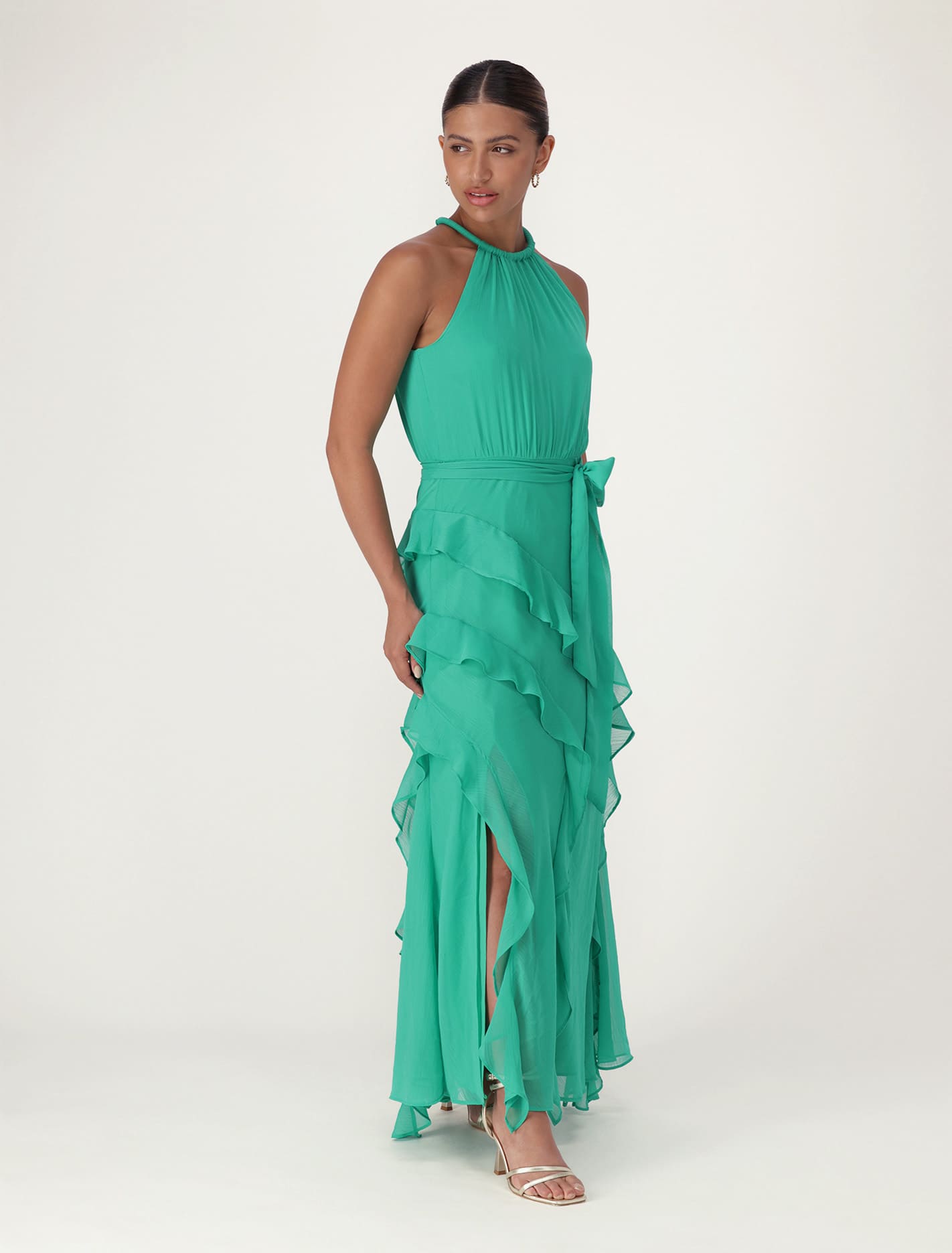 Bridie Halterneck Ruffle Maxi Dress - Shop now