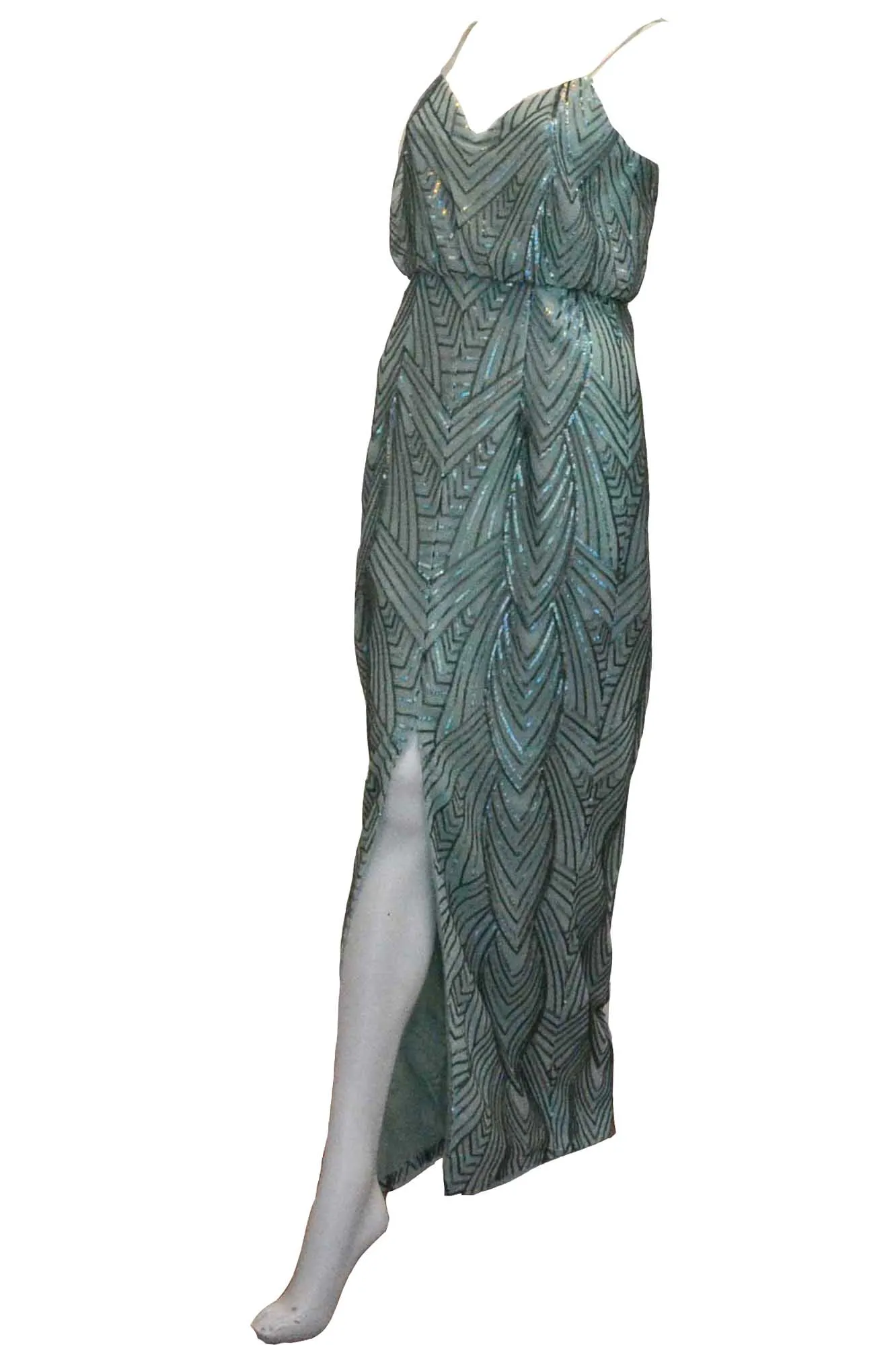 Bariano Green Sequins Dress Spaghetti Strap Buy