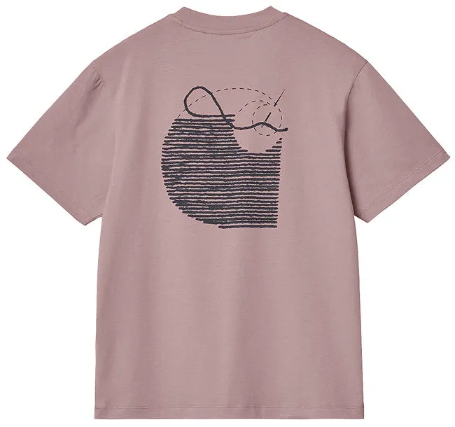 Carhartt WIP Glassy Pink Dark Navy Womens Stitch T Shirt