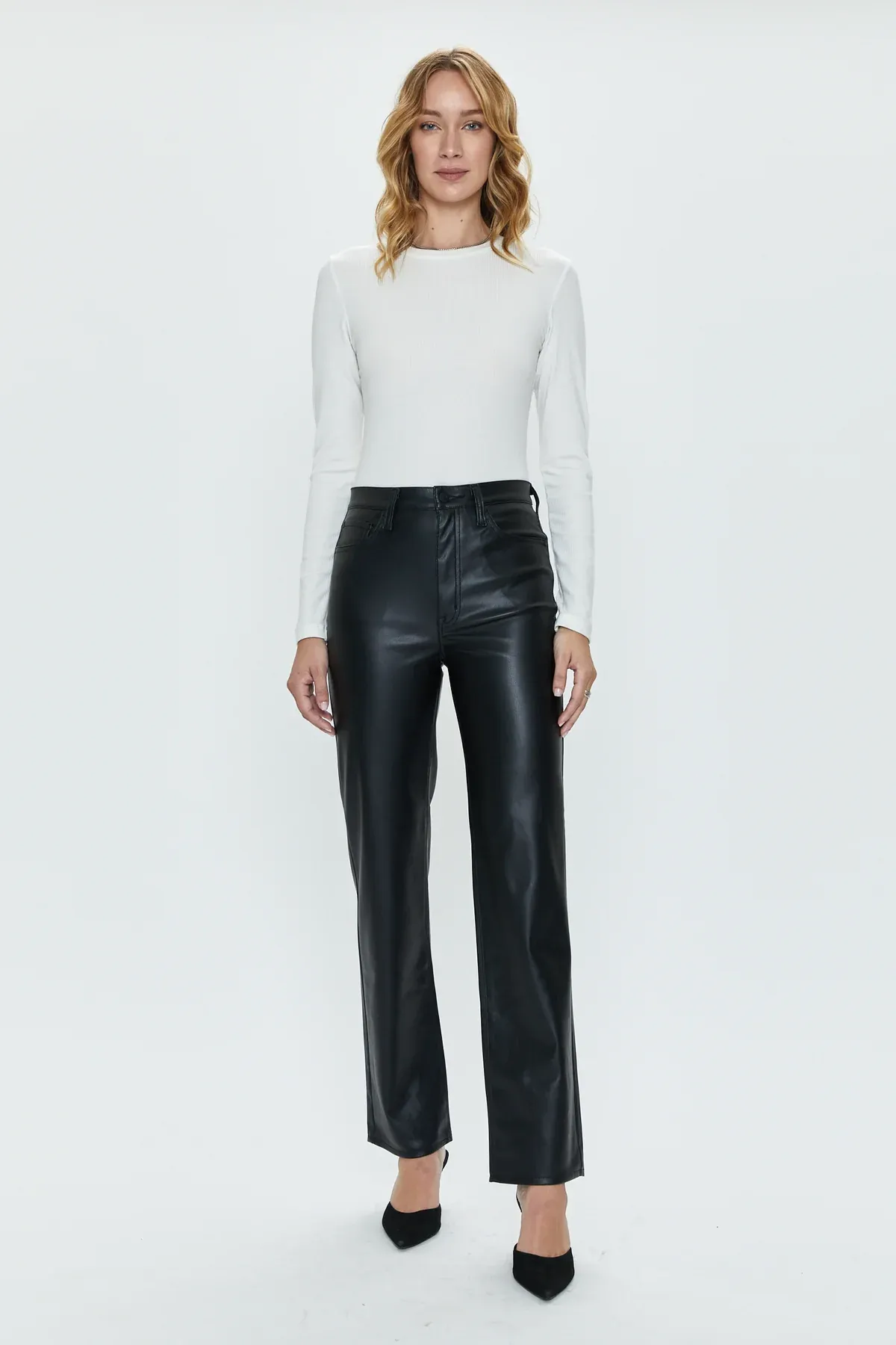 Cassie Vegan Leather High Waisted Straight Leg Jeans stylish and comfortable