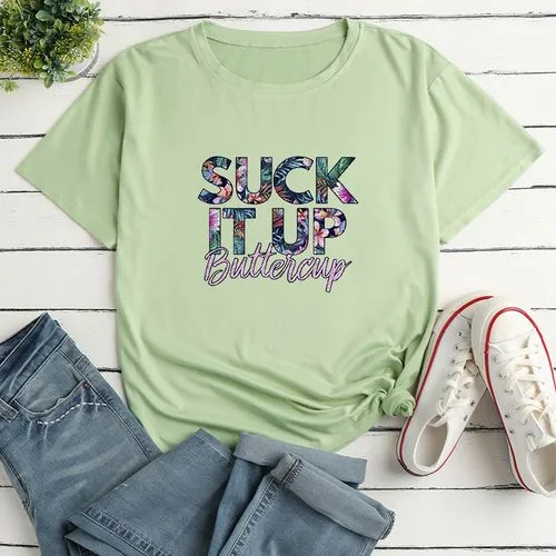 Casual Letter Cotton T-shirt, Round Neck, Short Sleeve, Regular Sleeve, Printing - Buy Now!