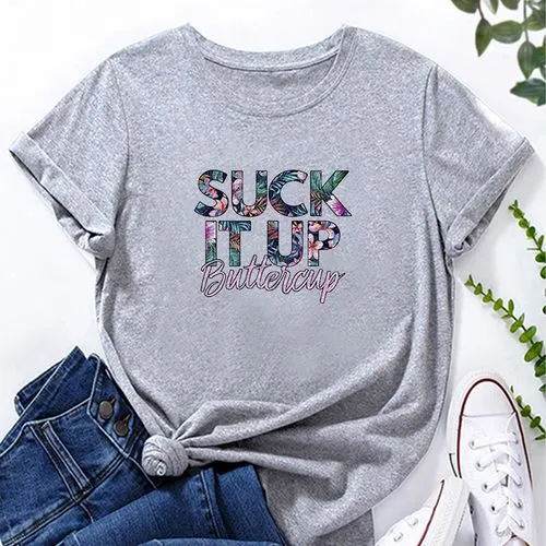 Casual Letter Cotton T-shirt, Round Neck, Short Sleeve, Regular Sleeve, Printing - Buy Now!