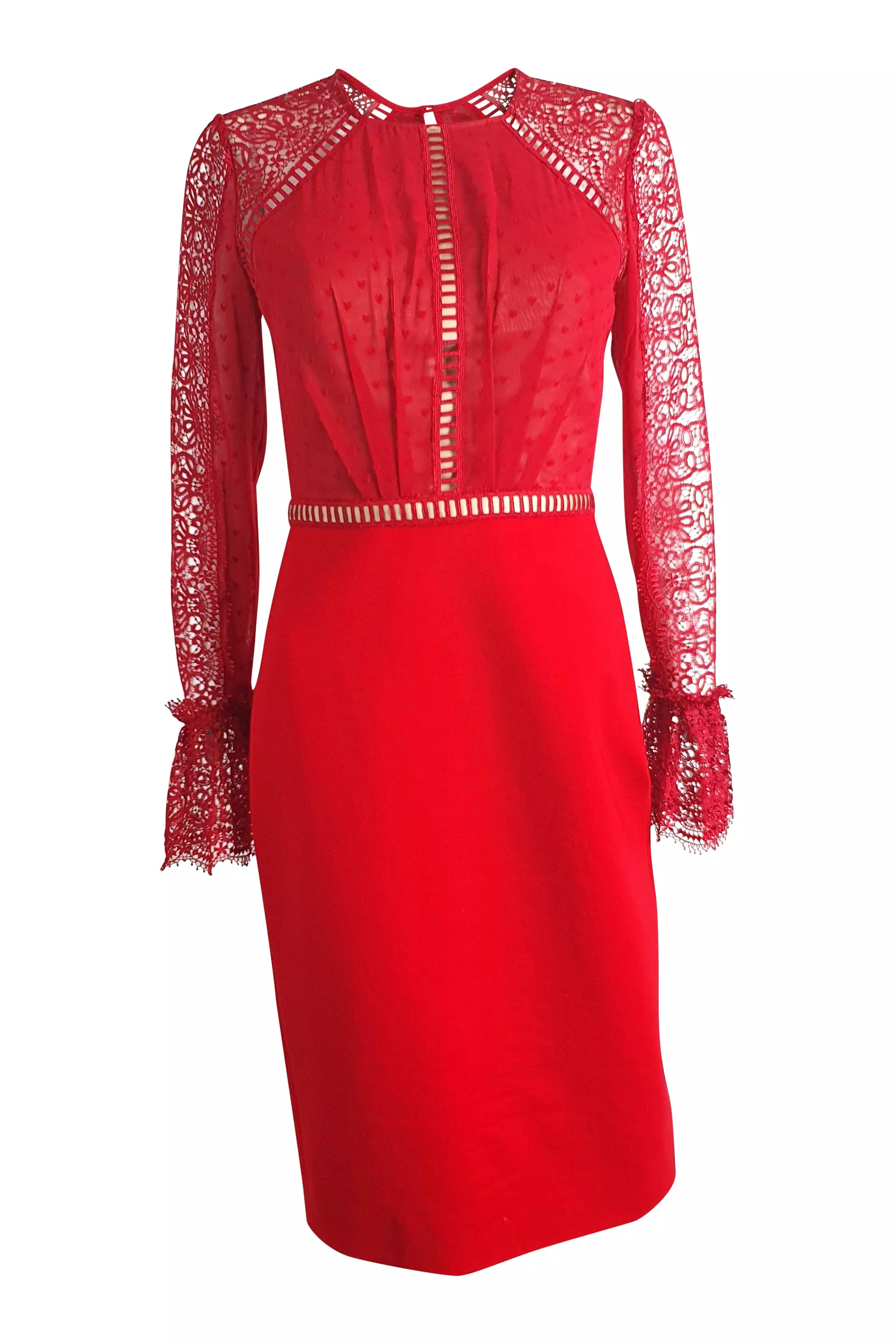 Catherine Deane Red Lace Swiss-Dot Chiffon Dress - UK 08