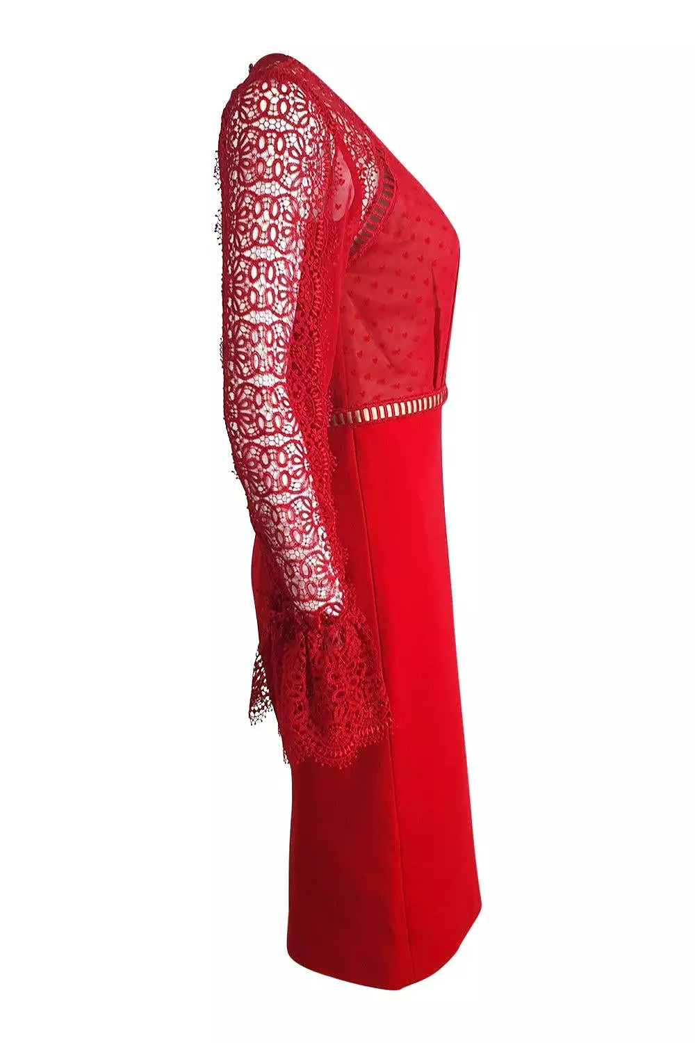 Catherine Deane Red Lace Swiss-Dot Chiffon Dress - UK 08