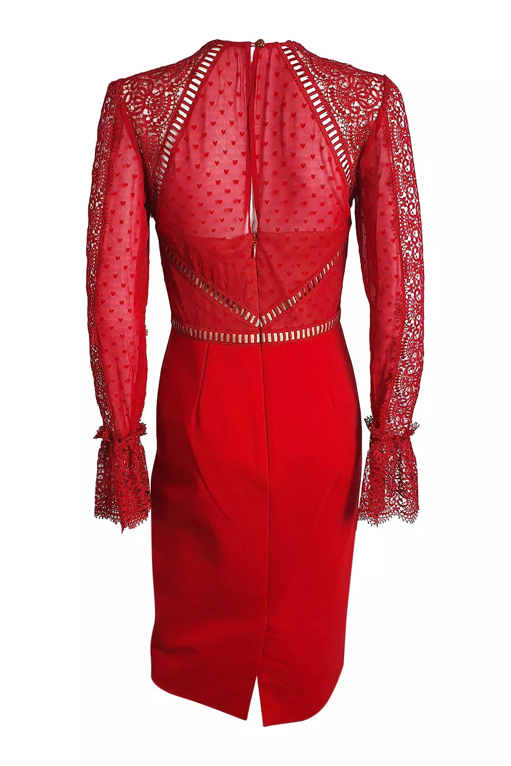 Catherine Deane Red Lace Swiss-Dot Chiffon Dress - UK 08