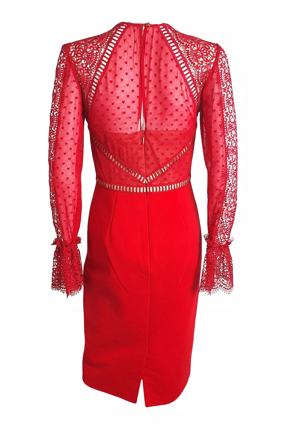 Catherine Deane Red Lace Swiss-Dot Chiffon Dress - UK 08