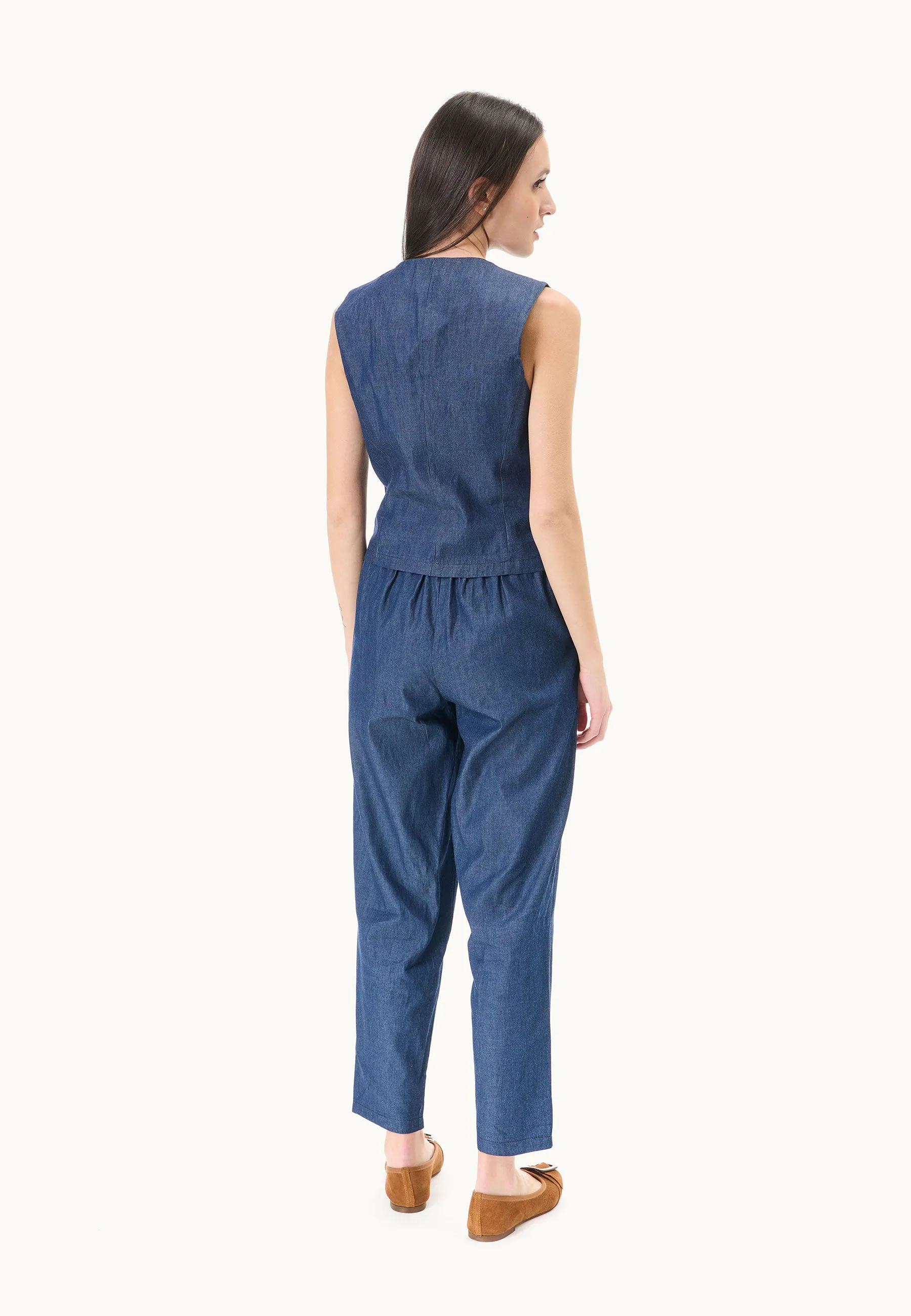 Chambray trousers with belt