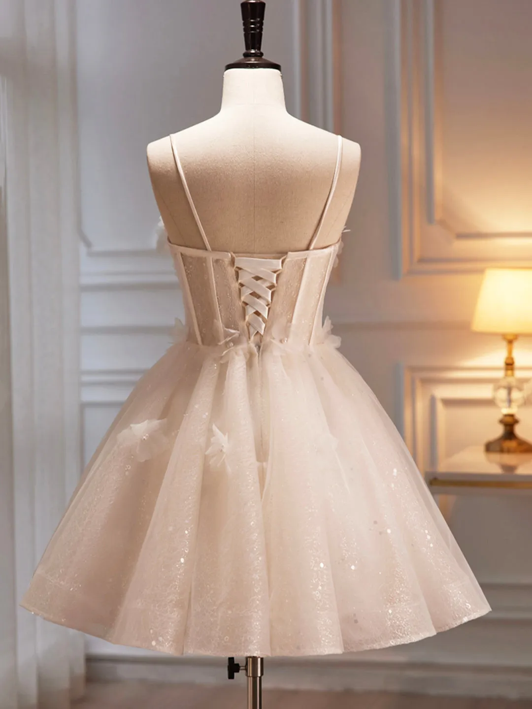 Champagne Strappy Party Dress, A-Line Evening Homecoming Dress