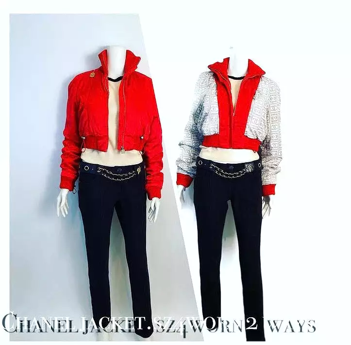 Chanel 03A 2003 Fall Red Reversible Bomber Jacket - CC Logo Sport Coat (FR 38)