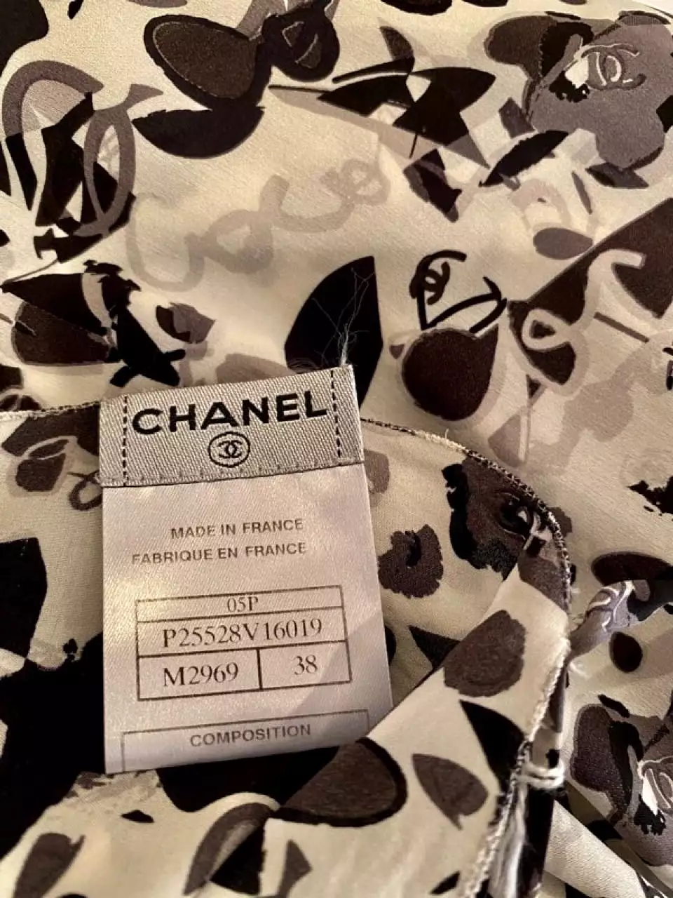 Chanel 05P, 2005 Spring CC Logo Camellia Silk Dress Size FR 38 US 4/6