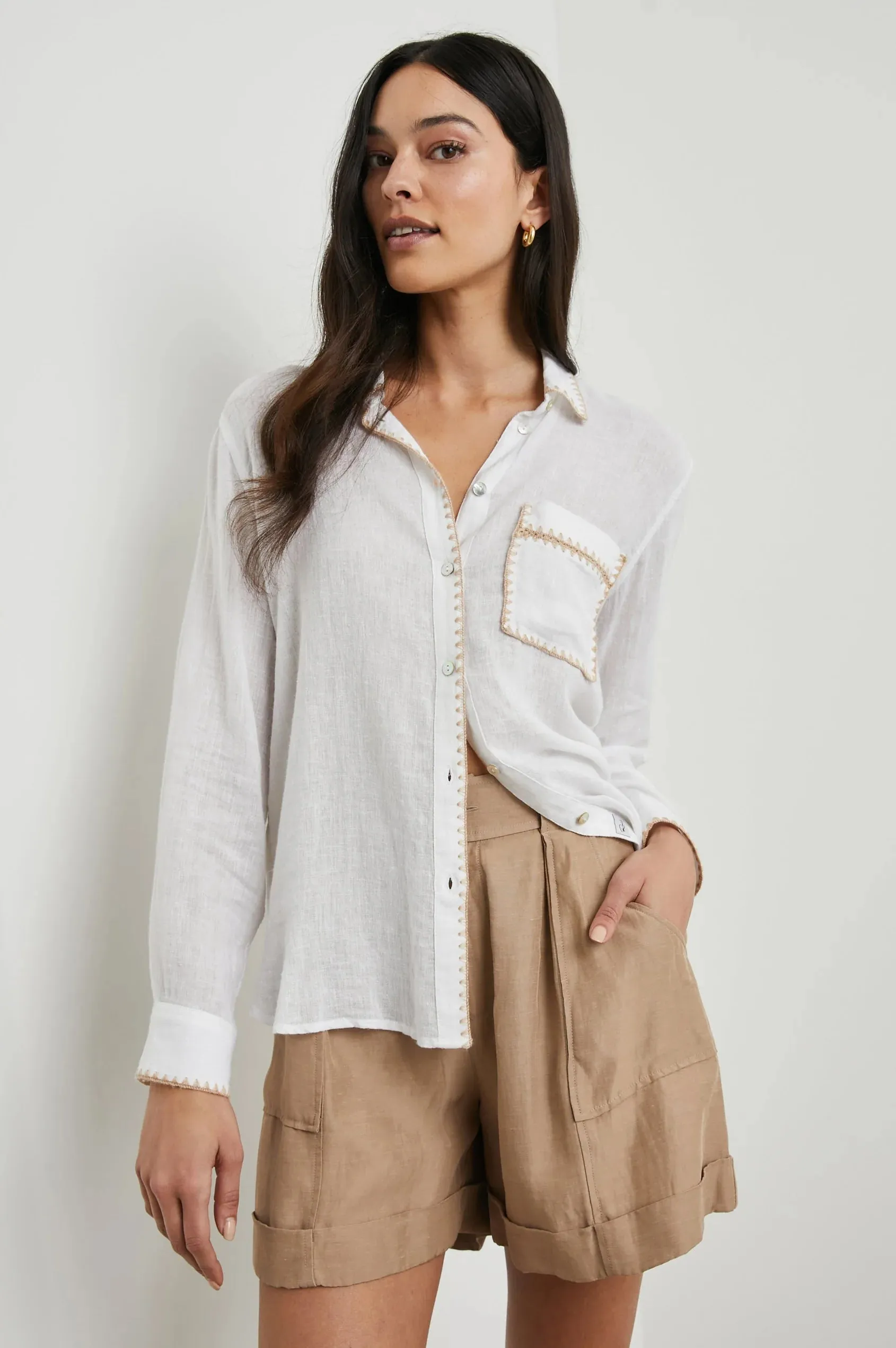 White Blanket Stitch Charli Shirt