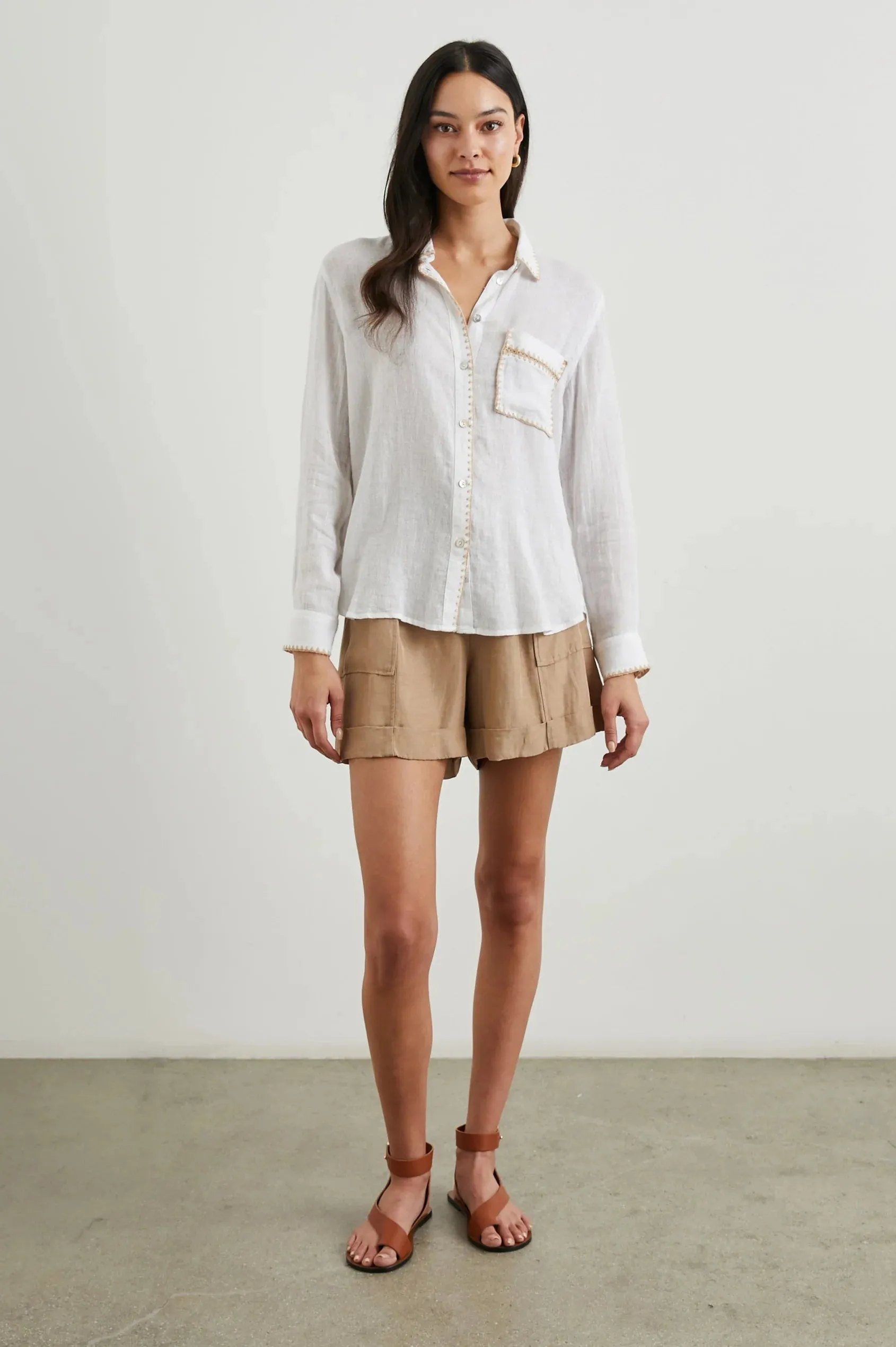 White Blanket Stitch Charli Shirt