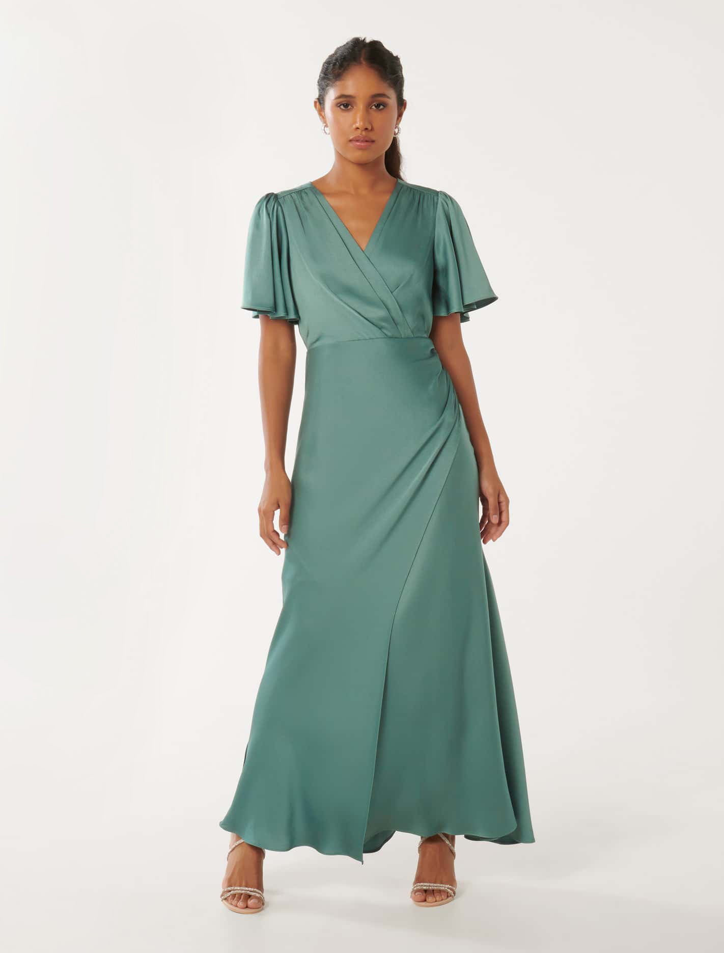 Chelsea Flutter Sleeve Satin Maxi Dress