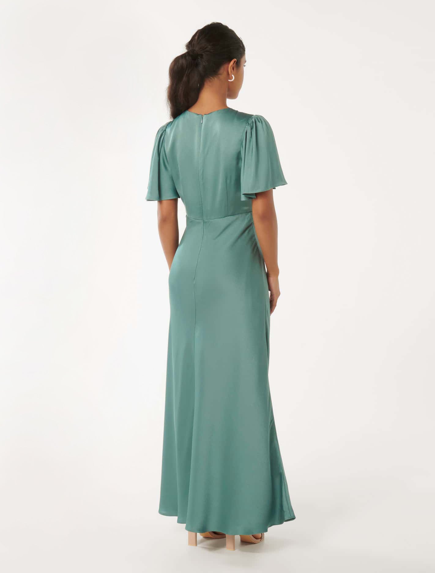 Chelsea Flutter Sleeve Satin Maxi Dress