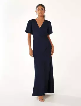 Chelsea Satin Maxi Dress with Petite Flutter Sleeves