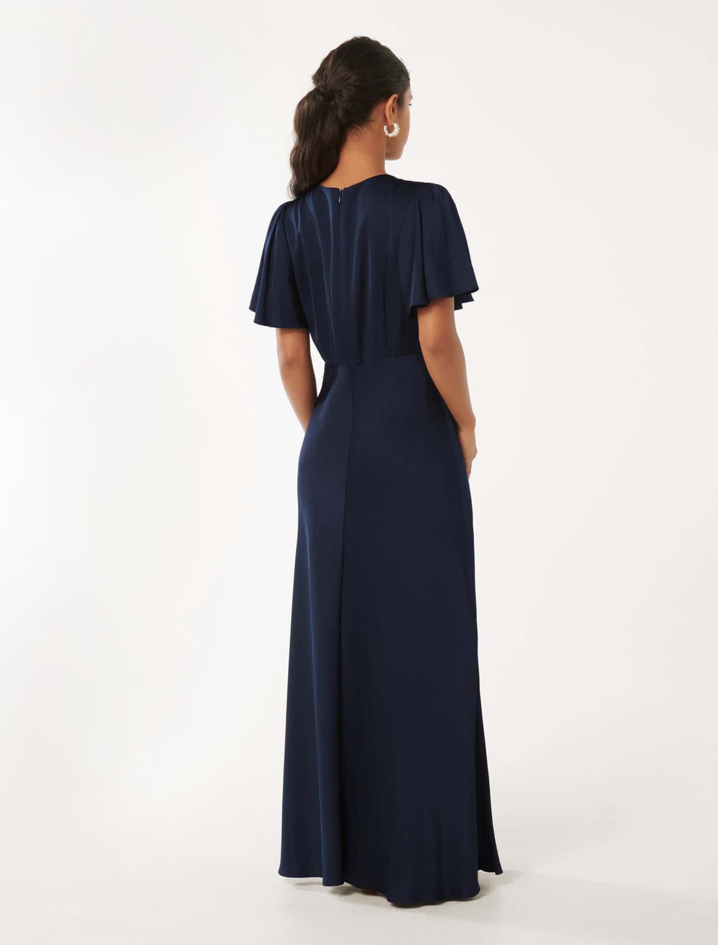 Chelsea Satin Maxi Dress with Petite Flutter Sleeves