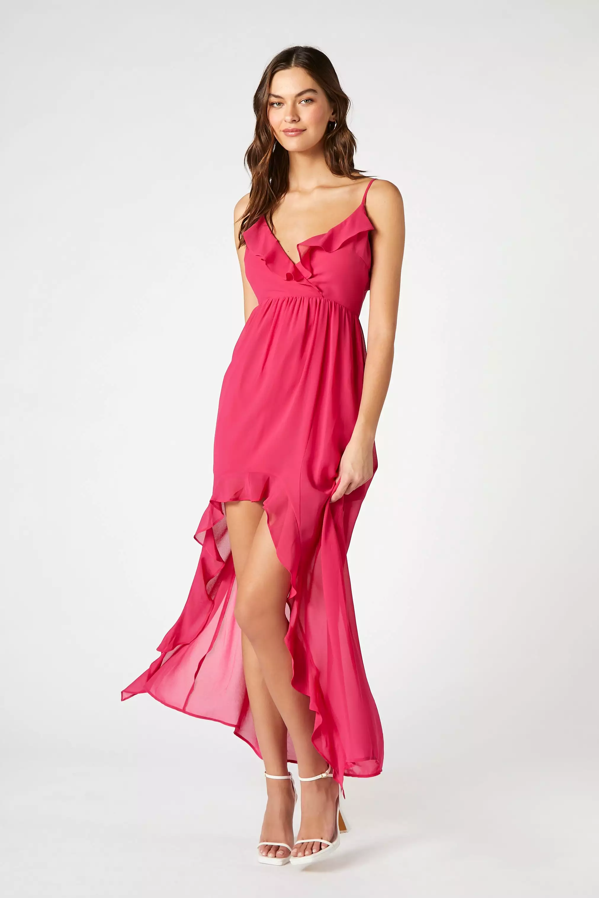 Chiffon High-Low Ruffle Dress