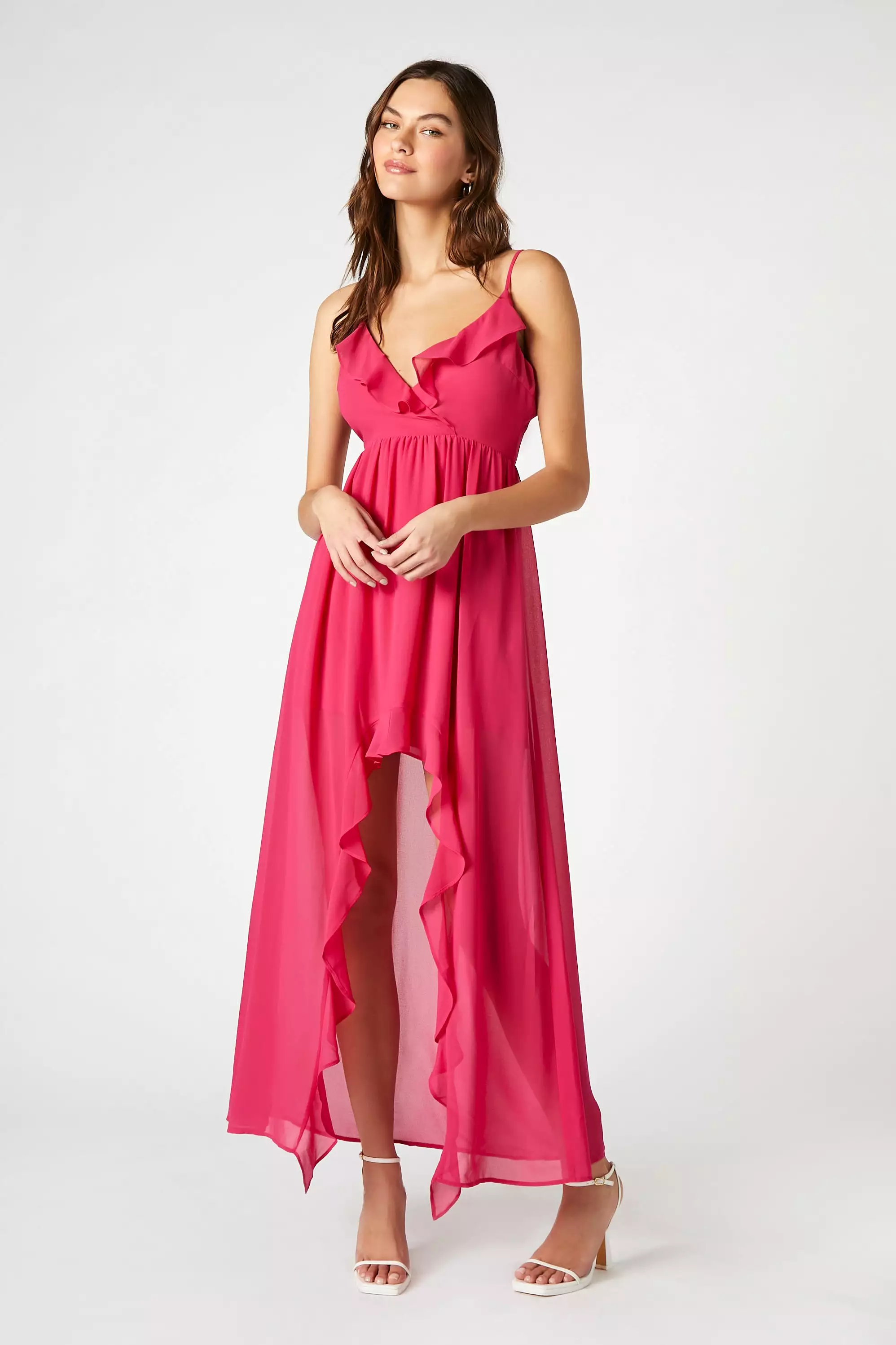 Chiffon High-Low Ruffle Dress