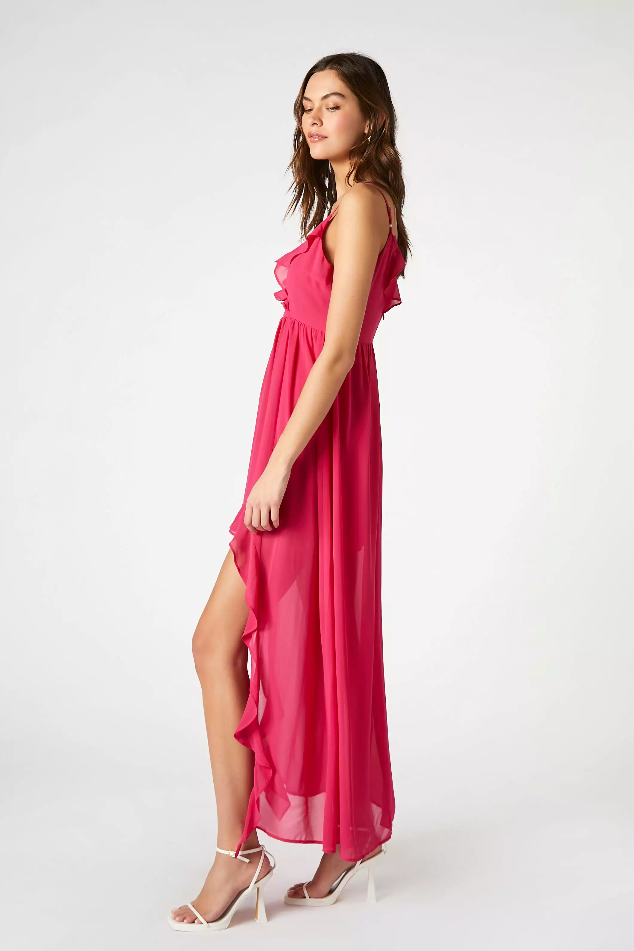 Chiffon High-Low Ruffle Dress