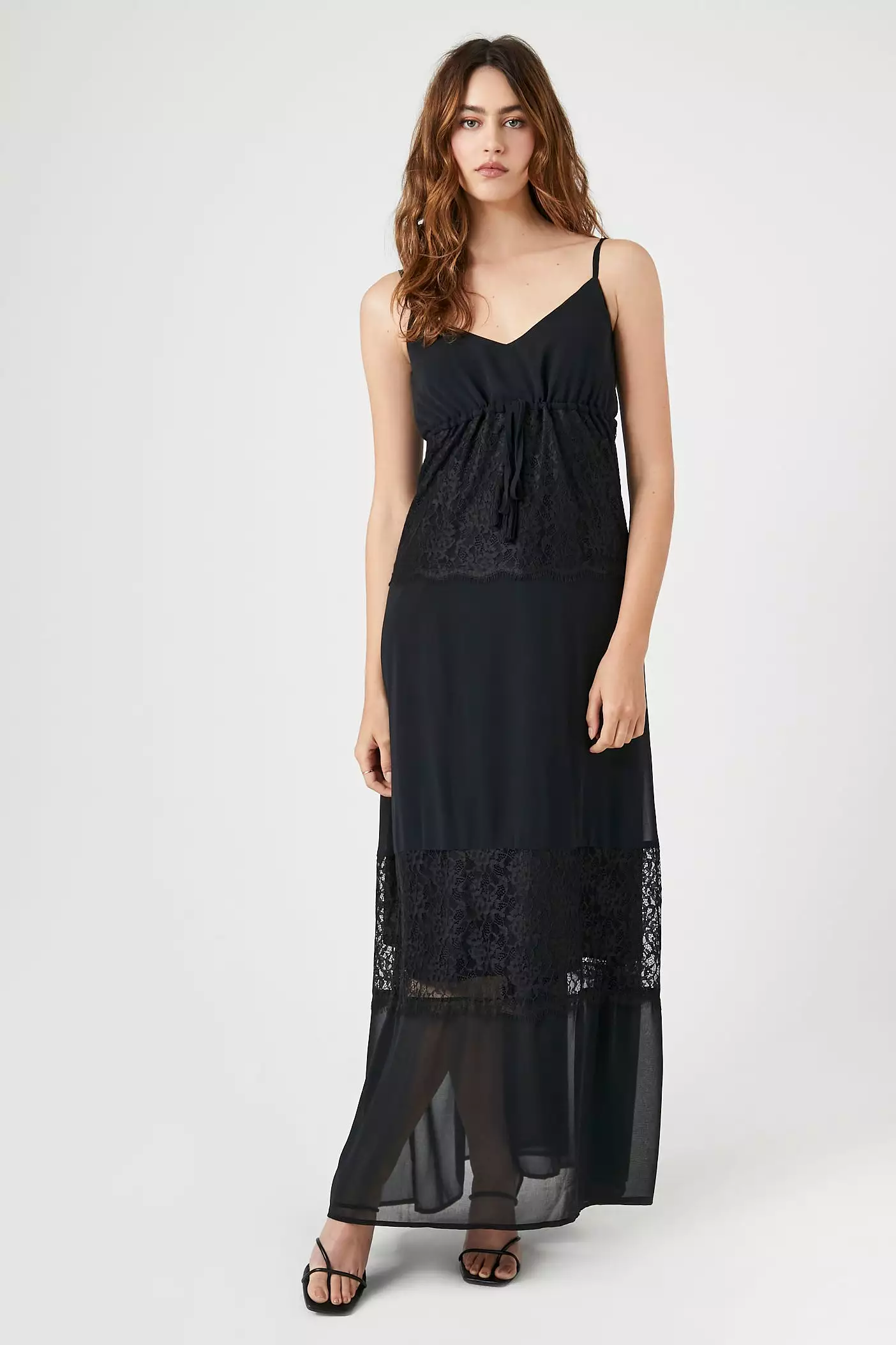 Chiffon Maxi Dress with Lace Trim